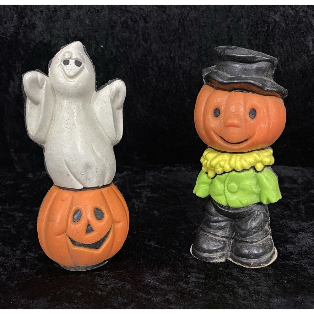 Vtg Wizard Halloween Decorative Wax 80s Ghost Pumpkin Head Scarecrow Man READ